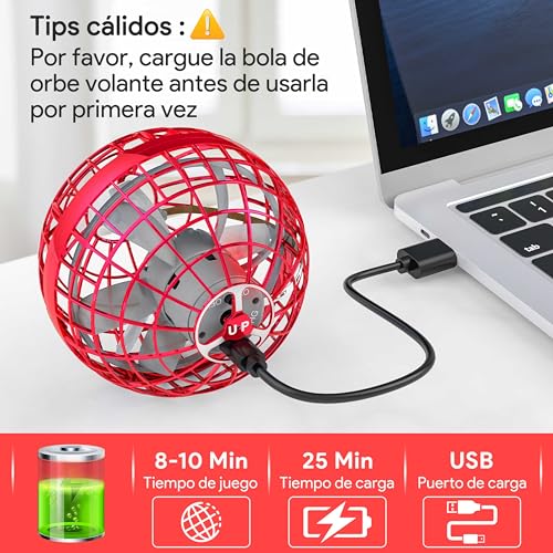 Alyssa Bola Voladora Magica, Juguetes Spinner Volador Mini Drone Flying Ball, RGB LED Fly Orb Boomerang para Niños y Adultos Rotación de 360° Pelota Voladora, Regalo de Hover Ball Niños 5-18 años