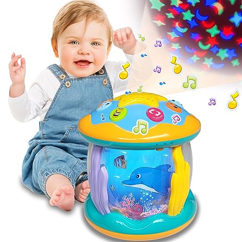 AMLGBTOP Juguetes Bebé 1 Año Marino Giratorio Proyector Gatear Luces Músical con Sonido Juguetes Niños 1 Año 12-18 Meses Navidad Cumpleaños Regalos para Bebé 1 2 Años Niños Niñas