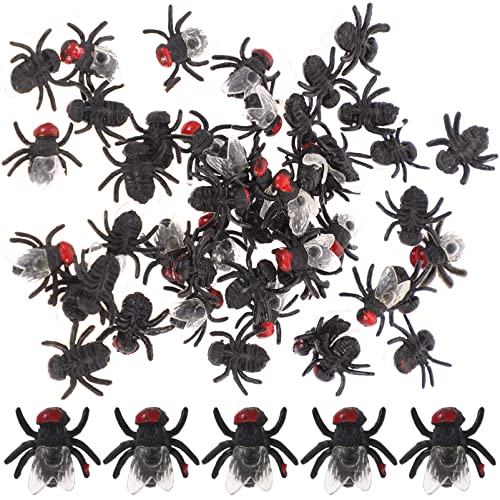 Amosfun 50 moscas de simulación para fiestas de Halloween y Halloween, accesorios de simulación de insectos falsos para Halloween, abril, día de los necios, suministros de fiesta de Halloween