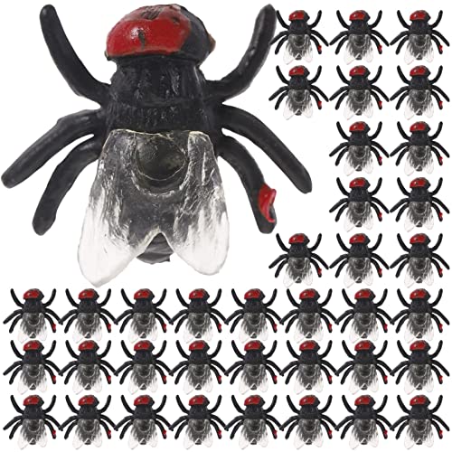 Amosfun 50 moscas de simulación para fiestas de Halloween y Halloween, accesorios de simulación de insectos falsos para Halloween, abril, día de los necios, suministros de fiesta de Halloween