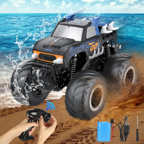 Anfibio Coche Teledirigido Niños 1:16, Off Road RC Coche Todo Terreno Juguetes Niños 4 5 6 7 8 9 10 Años Navidad Cumpleaños Regalos, 2.4GHz 4WD 360° Rotación, 20 Km/h