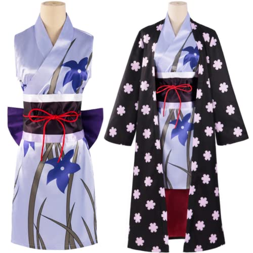 Anime One Piece Cosplay Nico Robin Kimono Suit Halloween Costume Role Play Party (6 Pcs,XS)