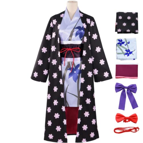 Anime One Piece Cosplay Nico Robin Kimono Suit Halloween Costume Role Play Party (6 Pcs,XS)