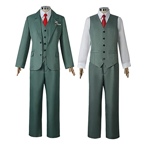 Anime Spy Family Loid Forger Cosplay Traje Verde Top Camisa Pantalones Peluca Sombrero Conjunto completo Hombres Niños Halloween Carnaval Fiesta Uniforme Vestir Traje (XXXL)