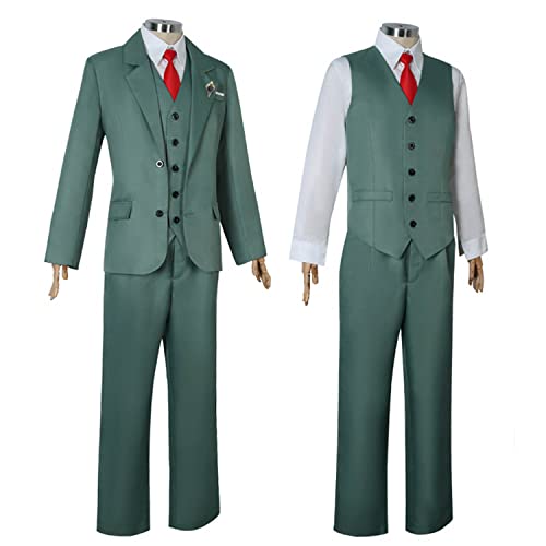 Anime Spy Family Loid Forger Cosplay Traje Verde Top Camisa Pantalones Peluca Sombrero Conjunto completo Hombres Niños Halloween Carnaval Fiesta Uniforme Vestir Traje (XXXL)