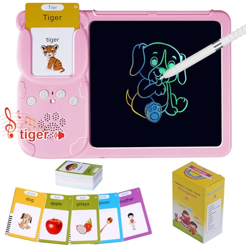 Aolso Tarjetas Flash Parlantes con Tableta de Escritura LCD,Tarjetas Flash de 224 Palabras,Juguetes Educativos,Juguetes sensoriales Montessori para Preescolares Niños 1-6 Años con Tarjetas Didácticas