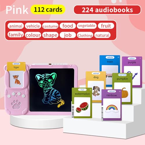 Aolso Tarjetas Flash Parlantes con Tableta de Escritura LCD,Tarjetas Flash de 224 Palabras,Juguetes Educativos,Juguetes sensoriales Montessori para Preescolares Niños 1-6 Años con Tarjetas Didácticas