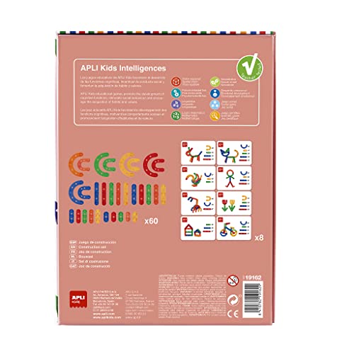 APLI Kids 19162 - Juego de construcción Design Builder - 60 piezas para construir vehículos, animales y personajes - Incluye 8 fichas con ejemplos