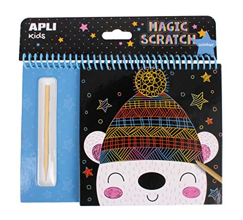 APLI Kids- Bloc láminas para rascar tematica invierno , 8 hojas magic scratch (16524)