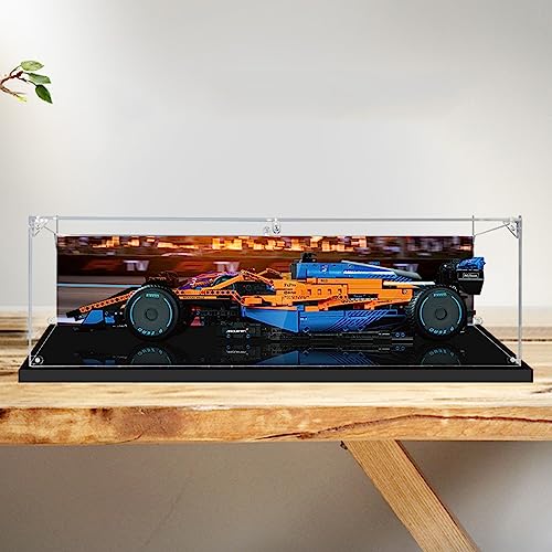 Aplicable a LEGO 42141 McLaren F1 Racing caja de exhibición acrílica, caja de exhibición a prueba de polvo para modelos coleccionables (sin bloques de construcción) (con fondo)