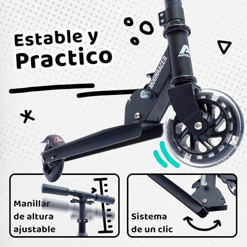 Apollo Patinete Niño LED Moonracer – Patinete Urbano con Suspensión – Patinete Evolutivo Plegable para Niños de 4+ - Patinetes para Niños de Altura Ajustable – Patinete Deportivo