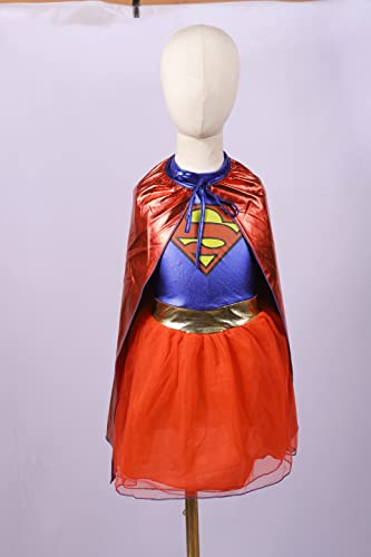 Applysu Disfraz infantil Supergirl, vestido, capa, calentadores de piernas, superhéroe, Super Heroes, fiesta temática, carnaval, cómics Supergirl TV Series Deluxe Disfraz para niñas