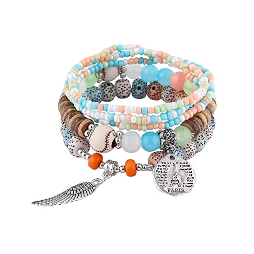 Arq Pendientes de 21 cumpleaños apilables pulseras de cuentas para mujer y hombre, conjunto de pulseras elásticas multicapa multicolor (H, talla única)