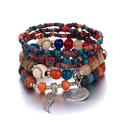 Arq Pendientes de 21 cumpleaños apilables pulseras de cuentas para mujer y hombre, juego de pulseras elásticas multicapa multicolor (C, talla única)