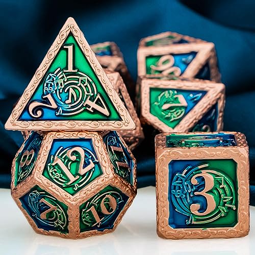 ARUOHHA Juego de dados de música DND con caja de regalo, juego de dados poliédricos de metal Dungeons and Dragons D y D Dice RPG Juegos de rol D&D D20 D12 D10 D8 D6 D4