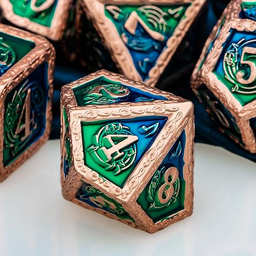 ARUOHHA Juego de dados de música DND con caja de regalo, juego de dados poliédricos de metal Dungeons and Dragons D y D Dice RPG Juegos de rol D&D D20 D12 D10 D8 D6 D4