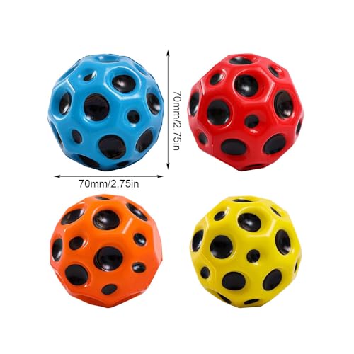 Astro Jump Ball, 4 piezas Moon Ball, Galaxy Ball High Saltos de goma Space, 7 cm saltos de goma bola de goma hacen un sonido de rebote, bola de rebote para niños – azul, rojo, naranja, amarillo