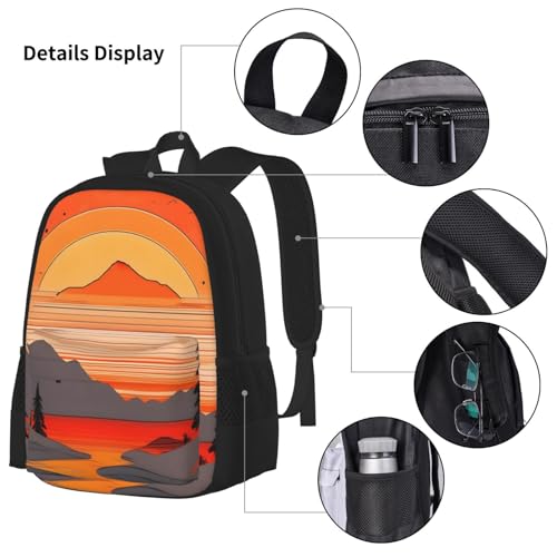 AthuAh Tree Hills and Rivers Mochila y mochila para niñas y niños con bolsa de almuerzo y estuche para lápices, juego de 3 piezas para senderismo, escuela, excursiones, Black, Talla única