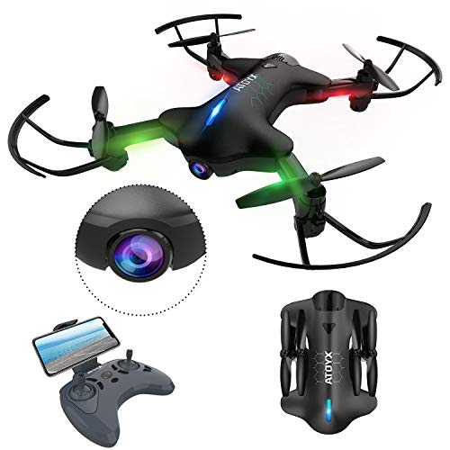 ATOYX Drone con Cámara, 720 HD Drone Plegable con App WiFi FPV, Altitud Hold, Modo sin Cabeza, Una Tecla de Despegue y Aterrizaje de Gravedad RTF, Mejor Regalo,AT-146