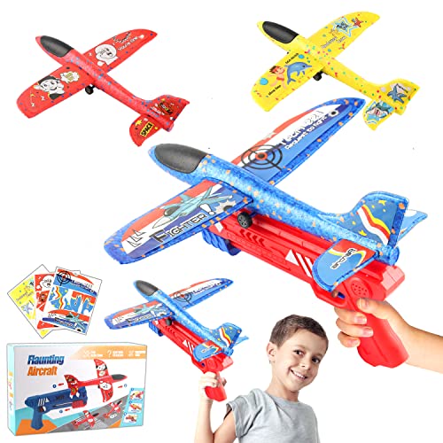 Avión Planeador de Espuma, Avión Planeador con Lanzador, 3Pzs Avion Juguete Lanzador de Aviones, Avión Juguete Lanzador de Aviones con Pistola de Tiro, Avion Juguete para Juguete Infantil o Regalo