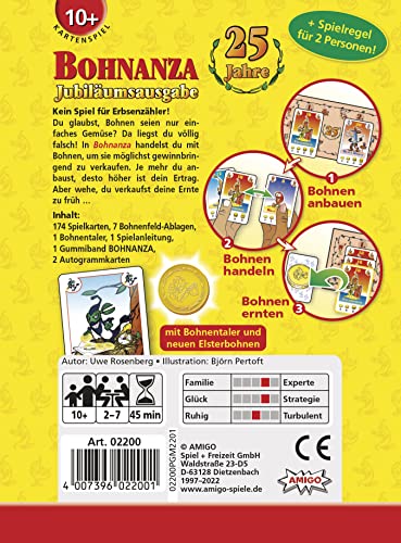 Ayursana Ediciones de aniversario de Amigo Bohnanza 2021 – 25 años – con 3 frijoles más para hasta 7 personas y con nuevas reglas – incluyendo Amigo Bean Tale