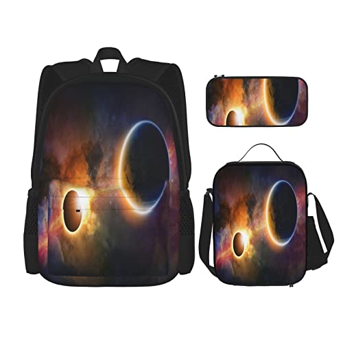 BAAROO Juego de 3 mochilas planeta en la Vía Láctea Nebulosa oscura Nube de gas Celestial Eclipse Solar Galaxy Theme Book Bag Travel Wor, color, 5.0cm*10.5cm*20.5cm, Estuche para lápices