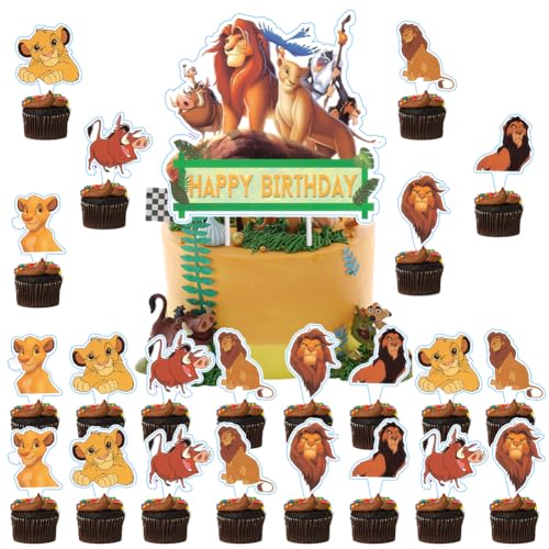 Babioms 25Pcs El Rey León Cake Topper, Lion Cupcakes Decoracion, Mini Lion Cake Decoration, Pastel Decoración Suministros, Decoración Tartas Infantiles, Regalo de Cumpleaños para Niños