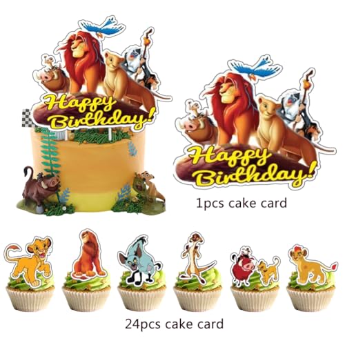 Babioms 25Pcs El Rey León Cake Topper, Lion Cupcakes Decoracion, Mini Lion Cake Decoration, Pastel Decoración Suministros, Decoración Tartas Infantiles, Regalo de Cumpleaños para Niños