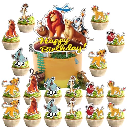 Babioms 25Pcs El Rey León Cake Topper, Lion Cupcakes Decoracion, Mini Lion Cake Decoration, Pastel Decoración Suministros, Decoración Tartas Infantiles, Regalo de Cumpleaños para Niños