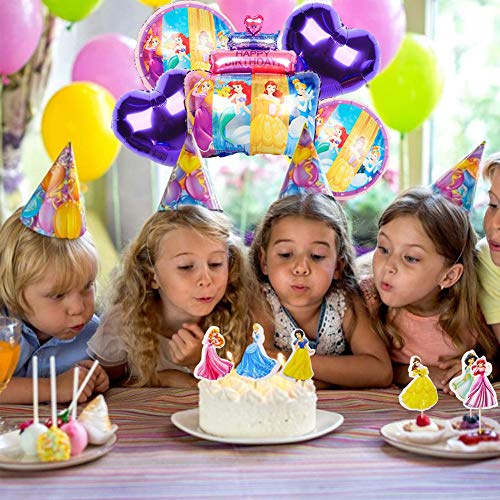 Babioms 29Pcs Globo de Papel de Aluminio, Adorno de Torta, Cumpleaños Globos Globo de Papel de Aluminio Globo de aire Decoración de Cumpleaños para Niños,Globo Princesa