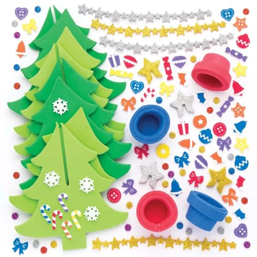 Baker Ross AR802 Kits de Árboles de Navidad, Manualidades Decorativas Navideñas para Niños, Paquete de 4