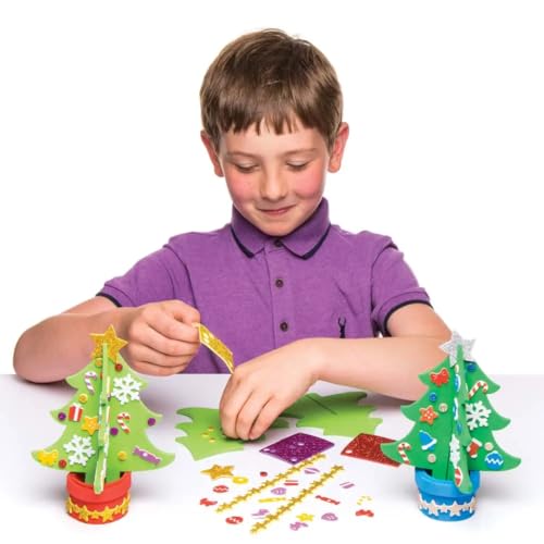 Baker Ross AR802 Kits de Árboles de Navidad, Manualidades Decorativas Navideñas para Niños, Paquete de 4