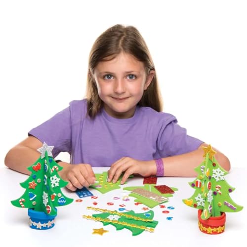 Baker Ross AR802 Kits de Árboles de Navidad, Manualidades Decorativas Navideñas para Niños, Paquete de 4