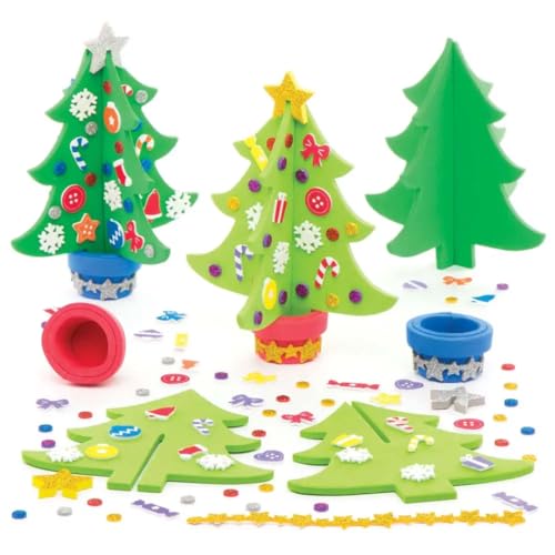 Baker Ross AR802 Kits de Árboles de Navidad, Manualidades Decorativas Navideñas para Niños, Paquete de 4