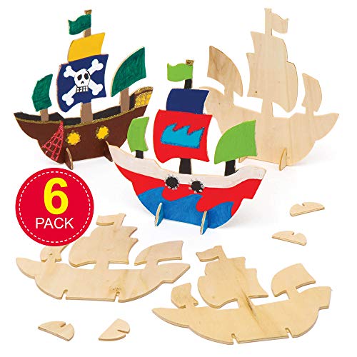 Baker Ross Barco Pirata de Madera (6 Unidades) para Dar Vida a la Historia, Actividad de Arte educativa, Color, 6 Pack (AW621)