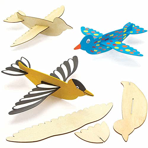 Baker Ross FC704 Planeador de Madera con Diseño de Pájaros - Juego de 8, Actividades artesanales para niños