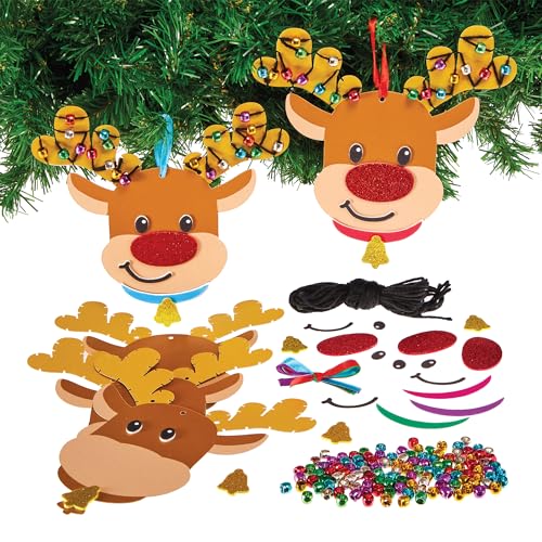 Baker Ross FX805 Reno 'Luces de Navidad' Kits de enhebrado de cuentas - Pack de 5, Kits de manualidades navideñas para niños