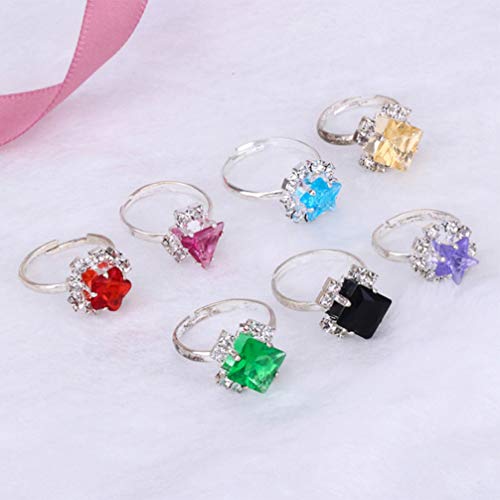 Balacoo 36Pcs Chicas Cristal Anillos Ajustables Princesa Anillos Dedo Joyería de Dedo con Caja en Forma de Corazón Fingido Prender Juego Juguete Vestido Disfraz para Niños Niños