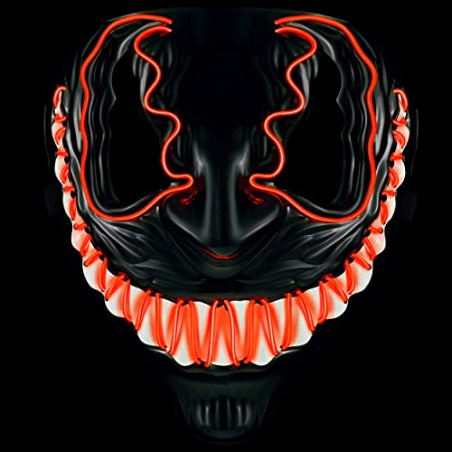 Balinco Máscara LED Venom con 3 modos de luz - perfecto para Techno DJ | Halloween | Cosplay | Carnaval | Máscara de miedo | Máscara de neón | como complemento a un disfraz de terror (Rojo)