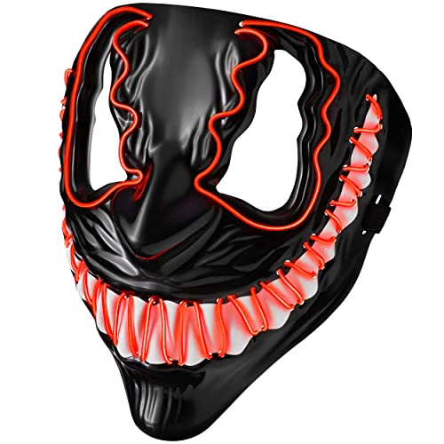 Balinco Máscara LED Venom con 3 modos de luz - perfecto para Techno DJ | Halloween | Cosplay | Carnaval | Máscara de miedo | Máscara de neón | como complemento a un disfraz de terror (Rojo)