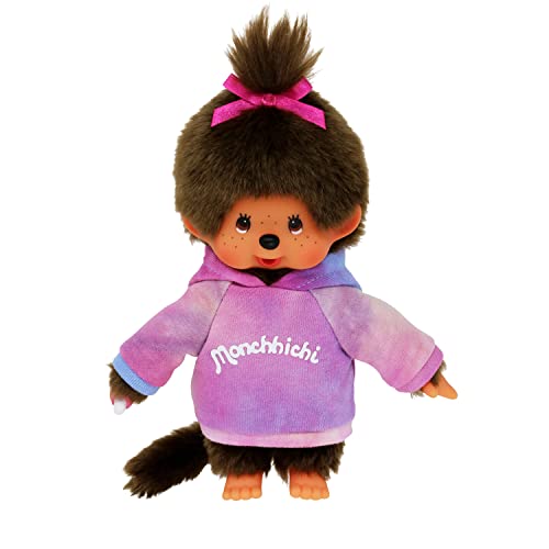 BANDAI - Monchhichi - Peluche Monchhichi Sudadera Tie and Dye - Peluche icónico de los años 80 - Peluche Suave 20 cm para niños y Adultos - SE42160