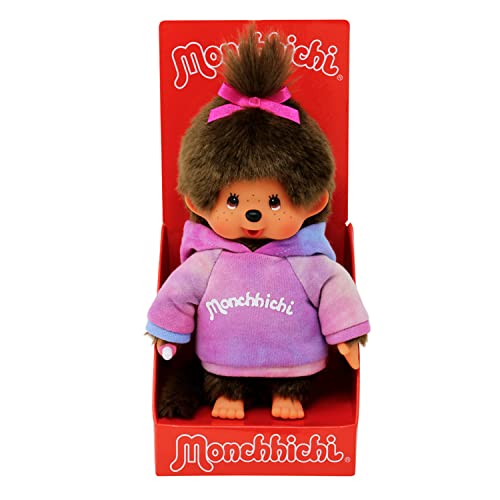 BANDAI - Monchhichi - Peluche Monchhichi Sudadera Tie and Dye - Peluche icónico de los años 80 - Peluche Suave 20 cm para niños y Adultos - SE42160