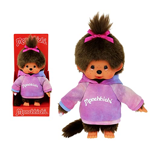 BANDAI - Monchhichi - Peluche Monchhichi Sudadera Tie and Dye - Peluche icónico de los años 80 - Peluche Suave 20 cm para niños y Adultos - SE42160