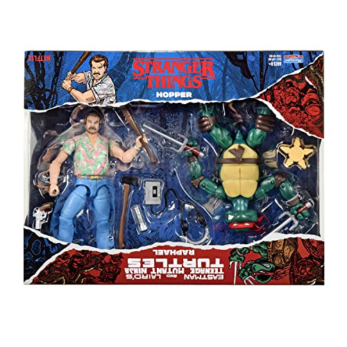 BANDAI Paquete de 2 Figuras de acción Raphael Vs Stranger Things Hopper de Las Tortugas Ninja Mutantes Adolescentes | 6 Pulgadas y Tortuga con articulación, P81192 | Multicolor