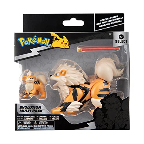 BANDAI - Pokémon - Pack de evolución caninos y arcaninos - Figura caninos de 5 cm + Figura arcanina 10 cm - Figuras Pokémon con Acabado Especial - JW2804