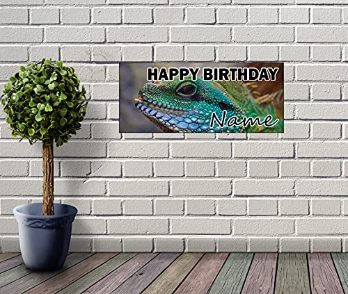 Banner de cumpleaños de lagarto personalizado – Póster – Decoración de fiesta – cualquier nombre pariente (paquete de 2)