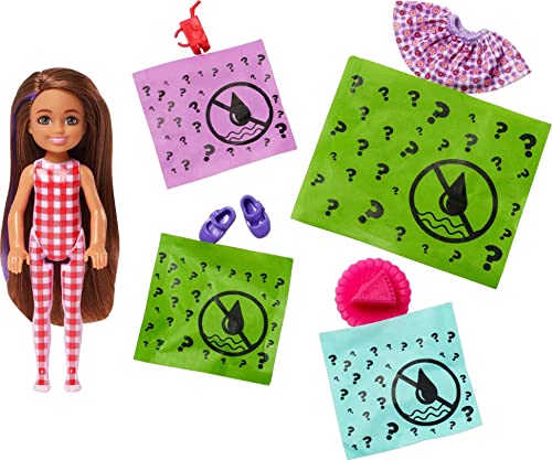 Barbie Chelsea Color Reveal Serie Picnic Muñeca que revela sus colores con agua, incluye ropa y accesorios sorpresa, juguete +3 años (Mattel HKT81)