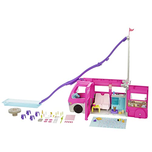 Barbie Supercaravana Dreamcamper 2022 Coche para muñecas con tobogán & Chelsea Vamos de Viaje con Perrito, muñeca con Accesorios, Regalo para niñas y niños 3-9 años (Mattel FWV20)