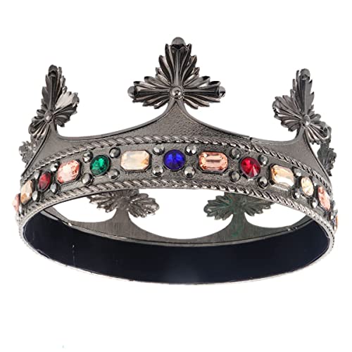 Barroco de los hombres del rey de aleación de gran corona de perlas de cristal real príncipe accesorios para el cabello de las mujeres para la fiesta de cumpleaños(Negro con piedra de colores)