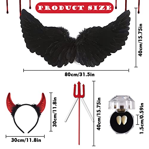 BARVERE Black Wings, Fallen Evil Angel Set, Engel Teufel Deko für Halloween Mottoparty Teufel Deko Set mit schwarzer Aura, Diablo, Wings with Feathers